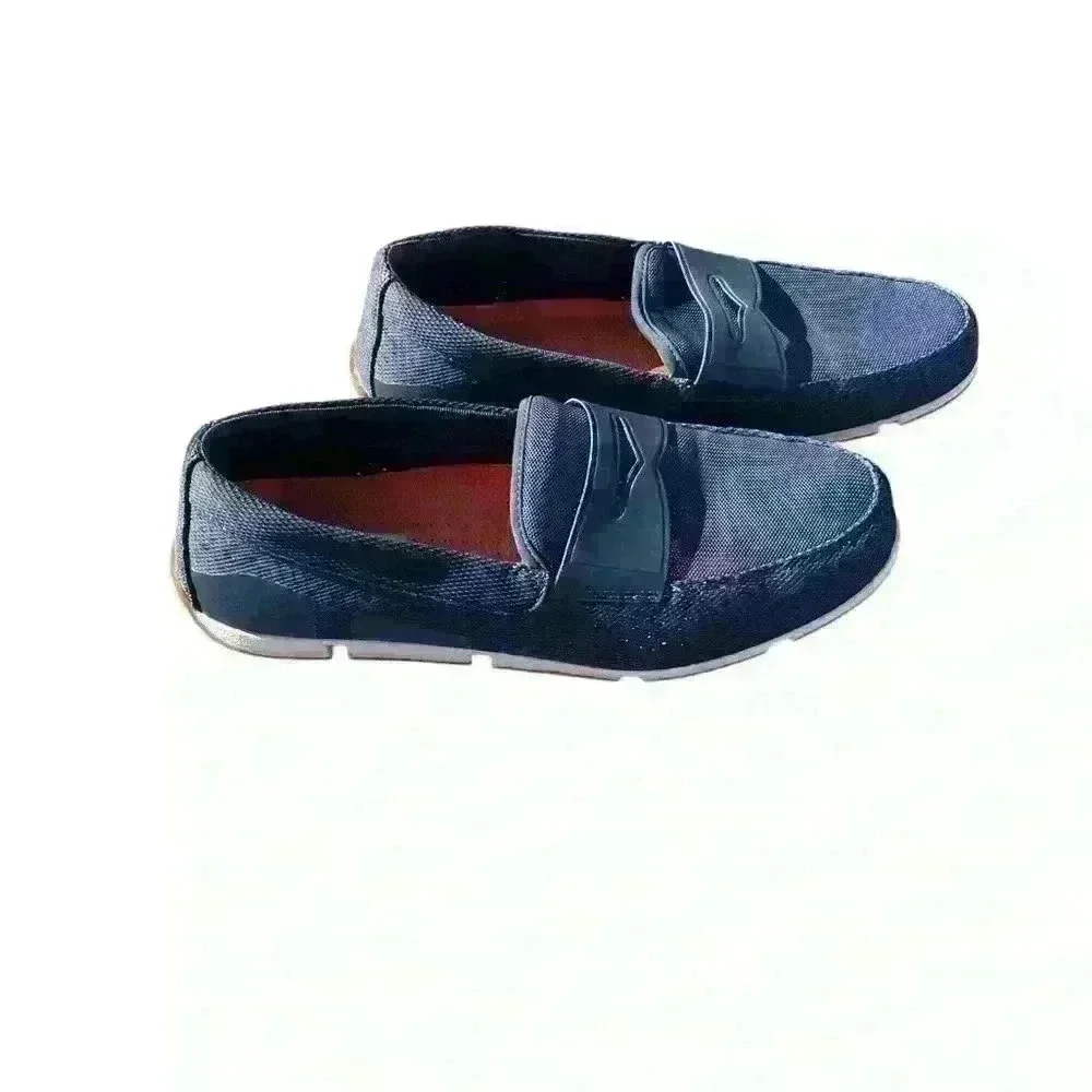 SWIMS Men's Breeze Penny Loafer in Navy/White/Orange, size 9 Water Resistant